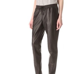 Vince Black Real Leather Drawstring Joggers